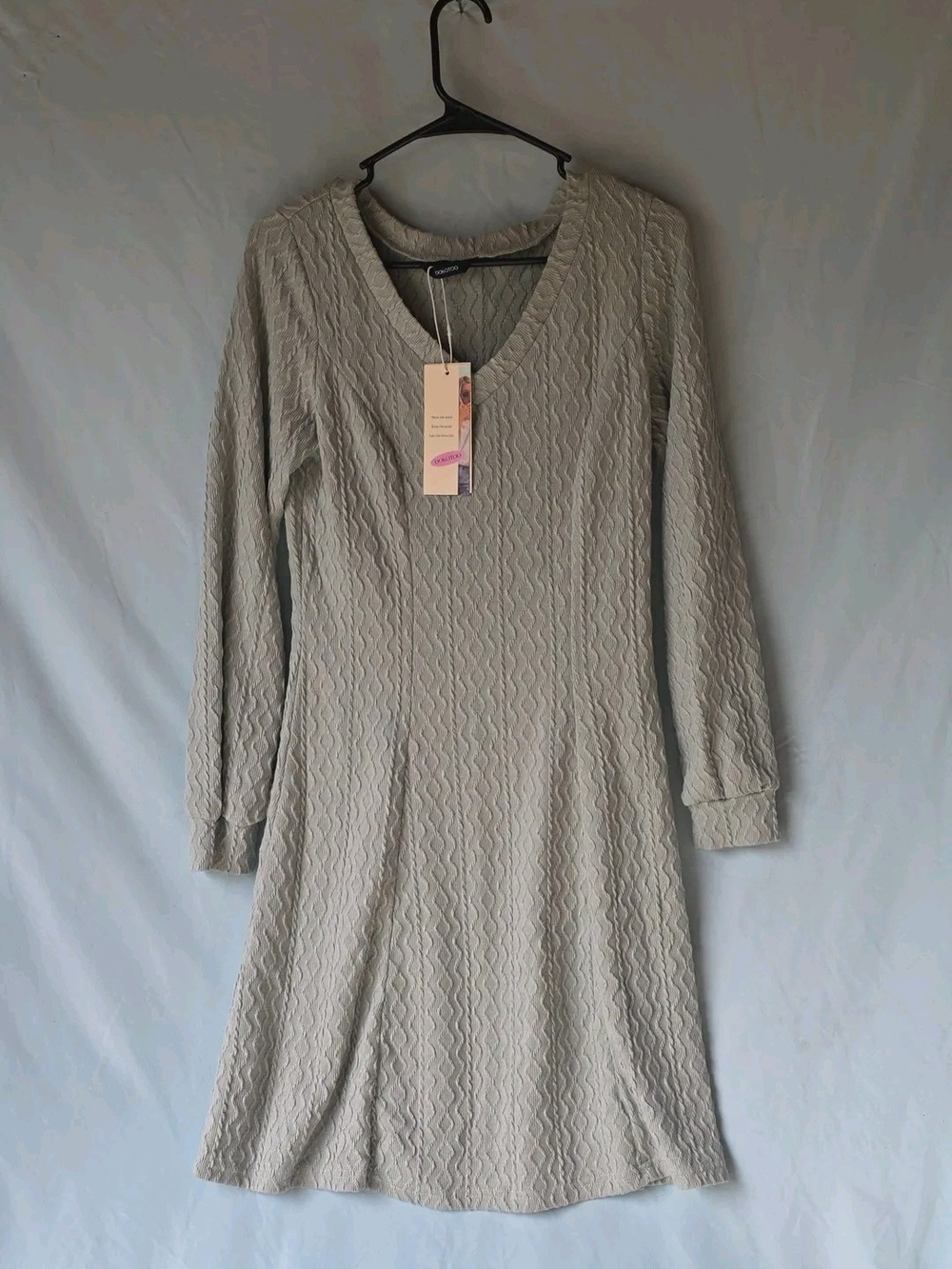 Women's Dokotoo Long-Sleeve Textured V-Neck Dress - Light Gray